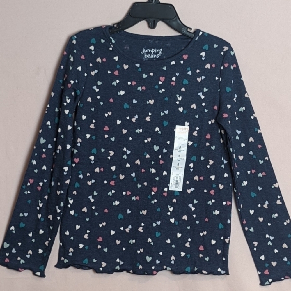 Jumping Beans Ribbed Heart Print Long Sleeve Knit Tee size 5
